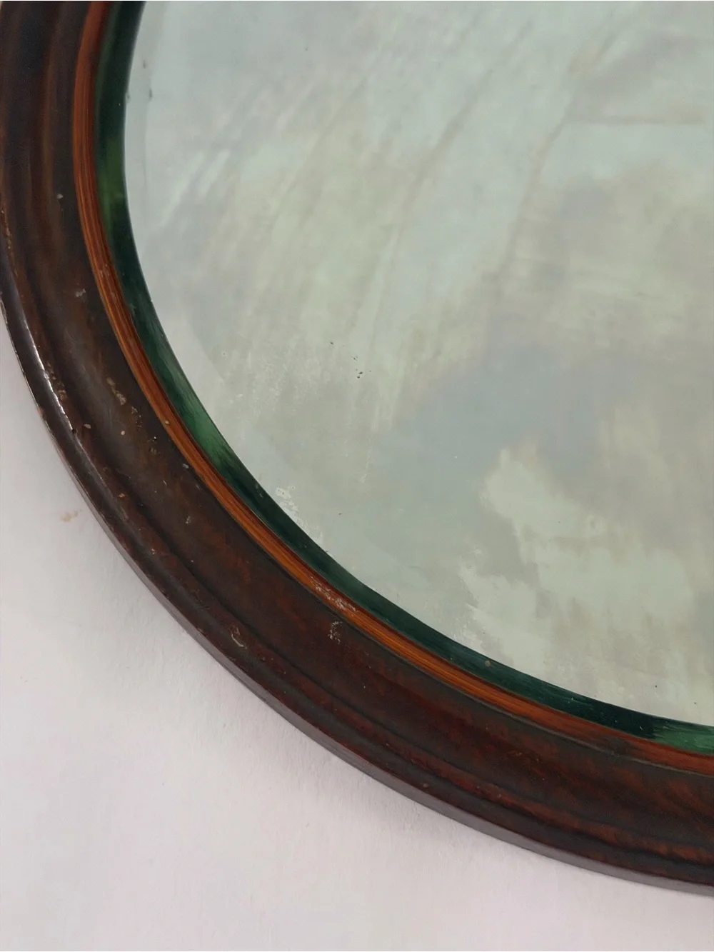 Vintage Round Wall Mirror with Dark Wood Frame 11 1/4”